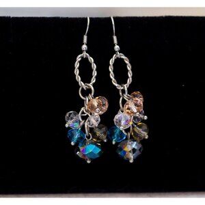 Vintage Colorful Art Deco Chic Silver Tone Beaded Dangle Earrings - CS1